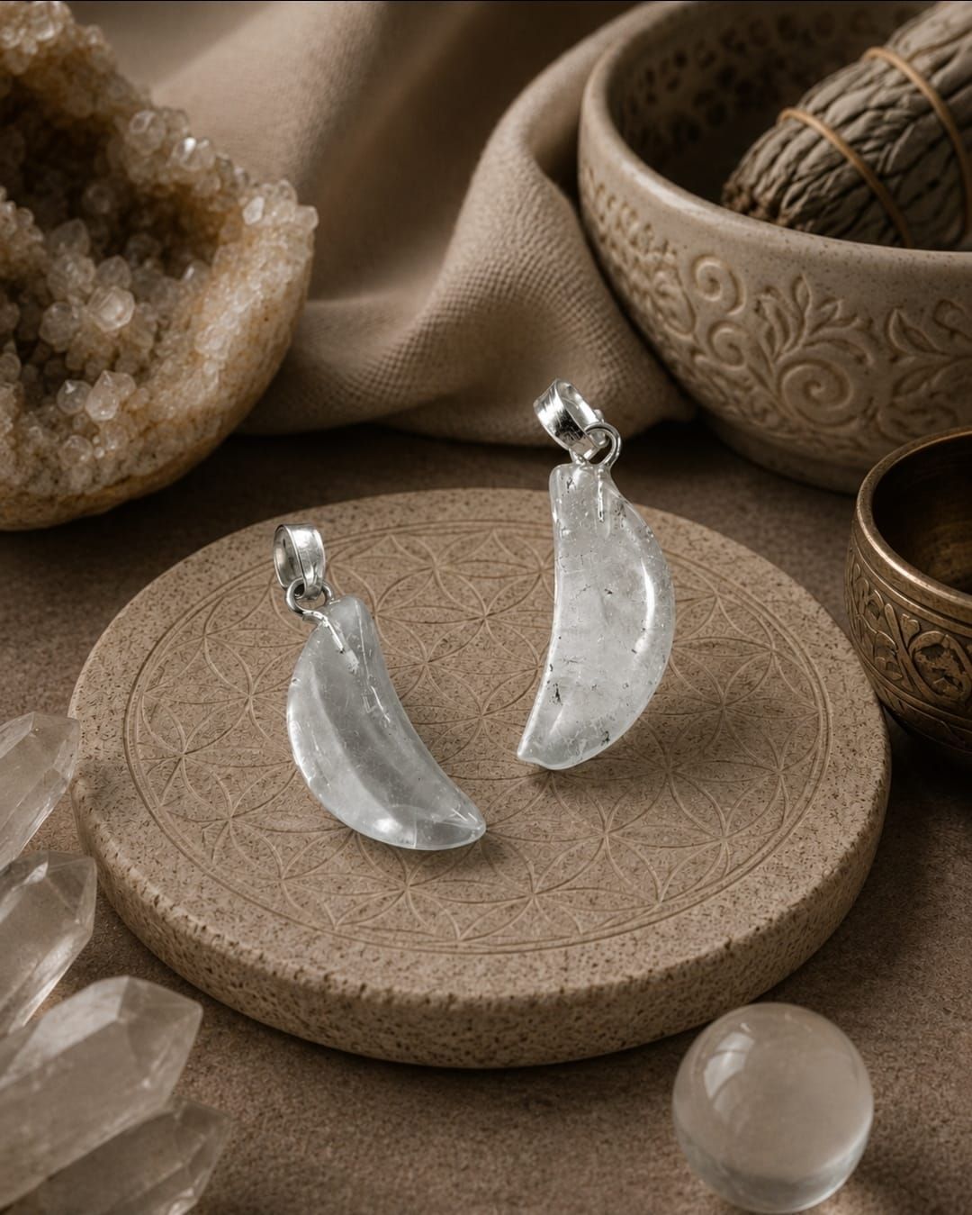 Rock Crystal Moon Pendant