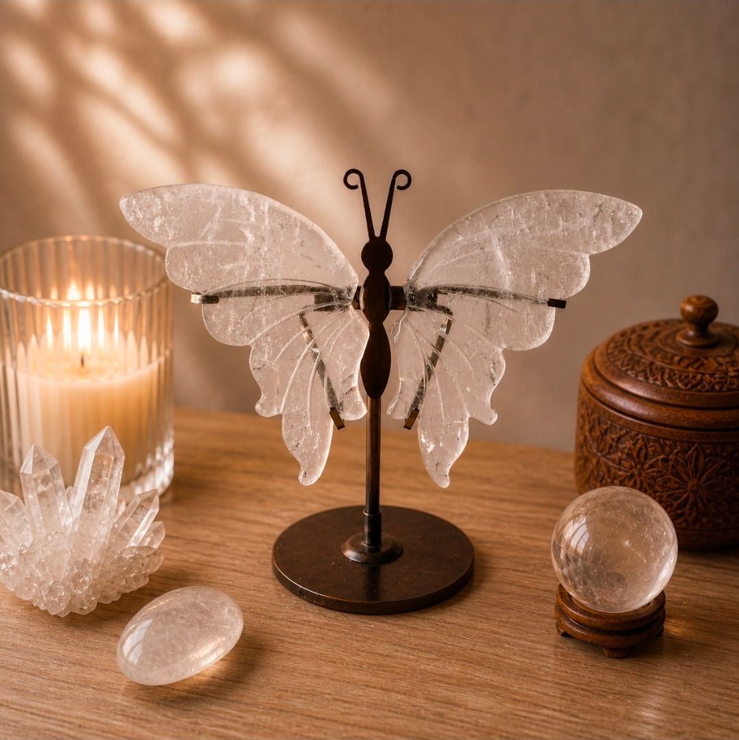 Rock Crystal Butterfly on Stand - 12-14 cm (MG)