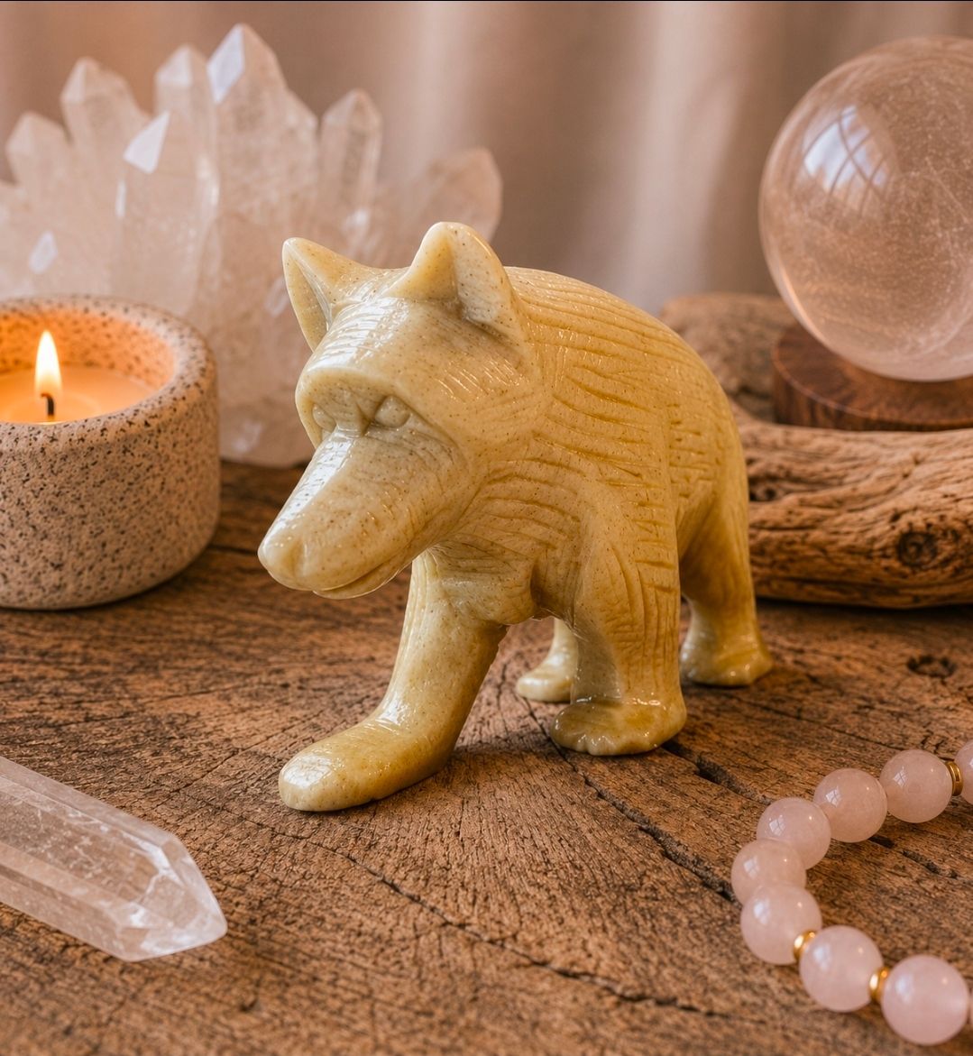 Soapstone bear walking green - 7.5 cm