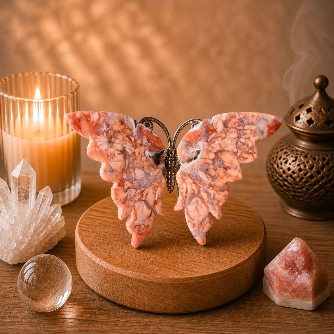 Flower Agate Gemstone Butterfly – 10 cm (MG)