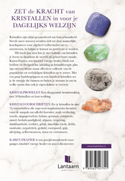 Book cover: Crystals in a rainbow circle. Text 