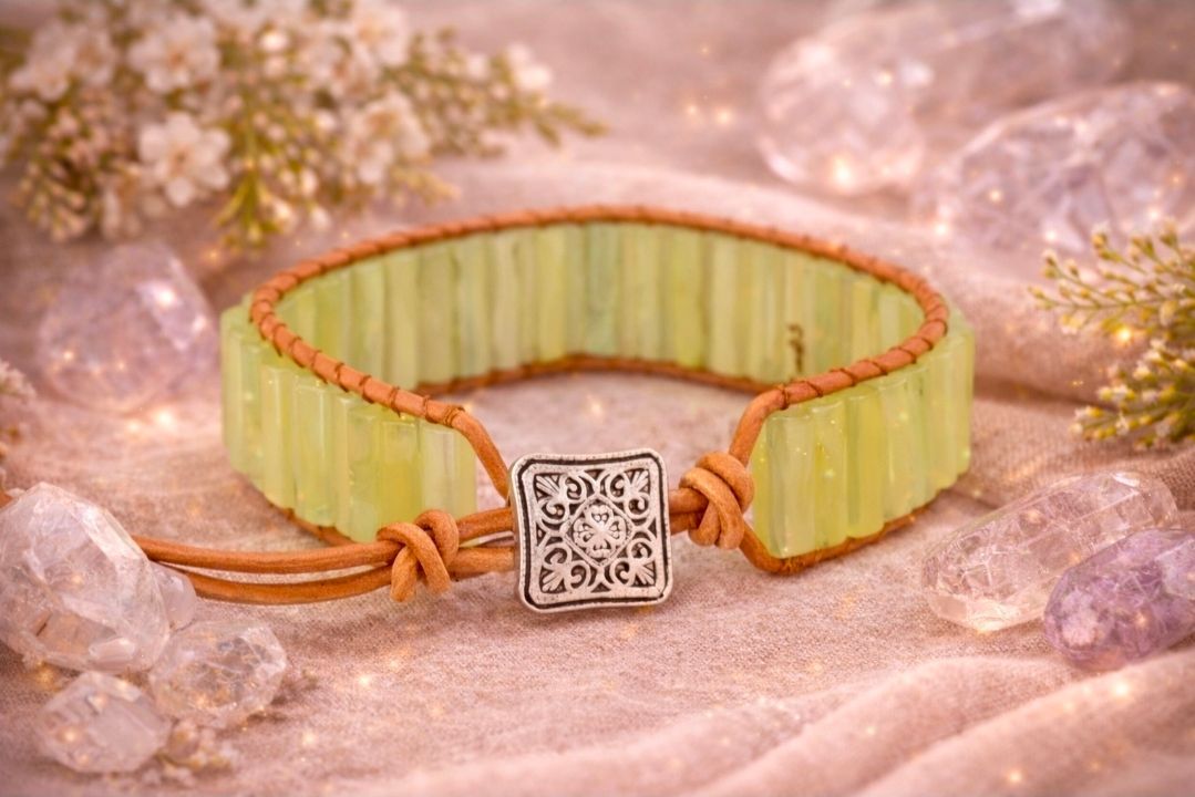 Bruin leren Armband met Jade Groen