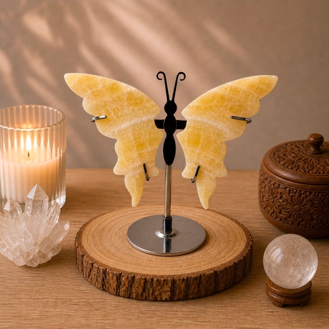Yellow Calcite Butterfly on Stand - 12- 14 cm (MG)
