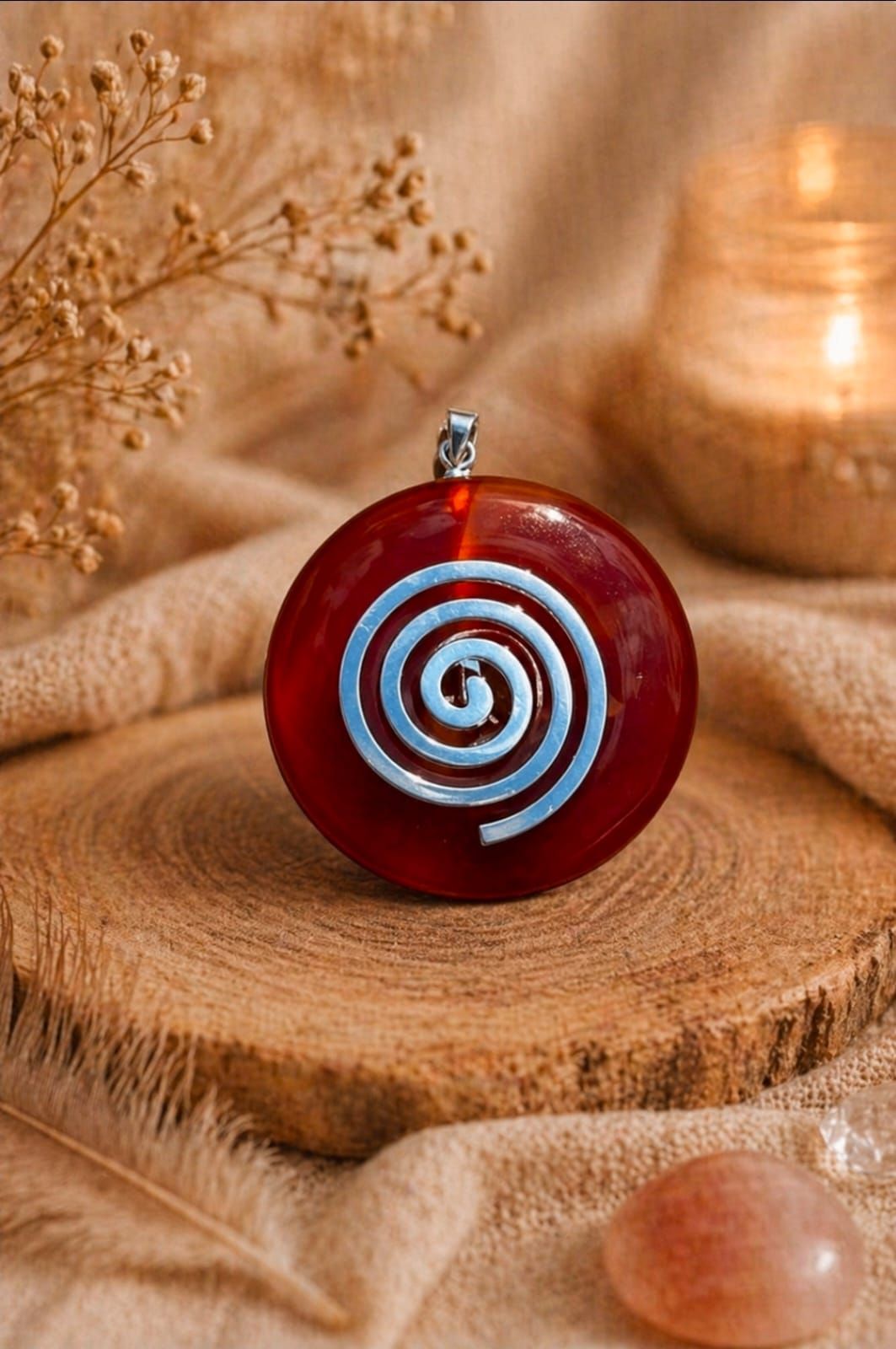 Carnelian Donut Pendant - Spiral / 4 cm
