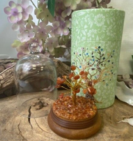 Carneool Edelsteen Boompje - Glazen Stolp