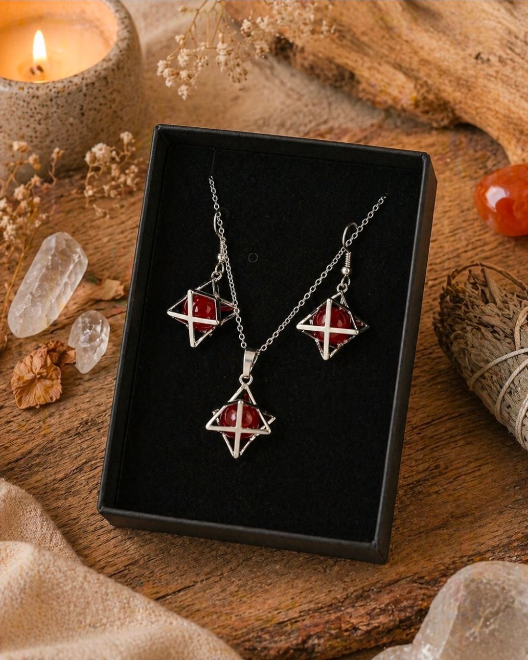 Carnelian Merkabah jewelry set