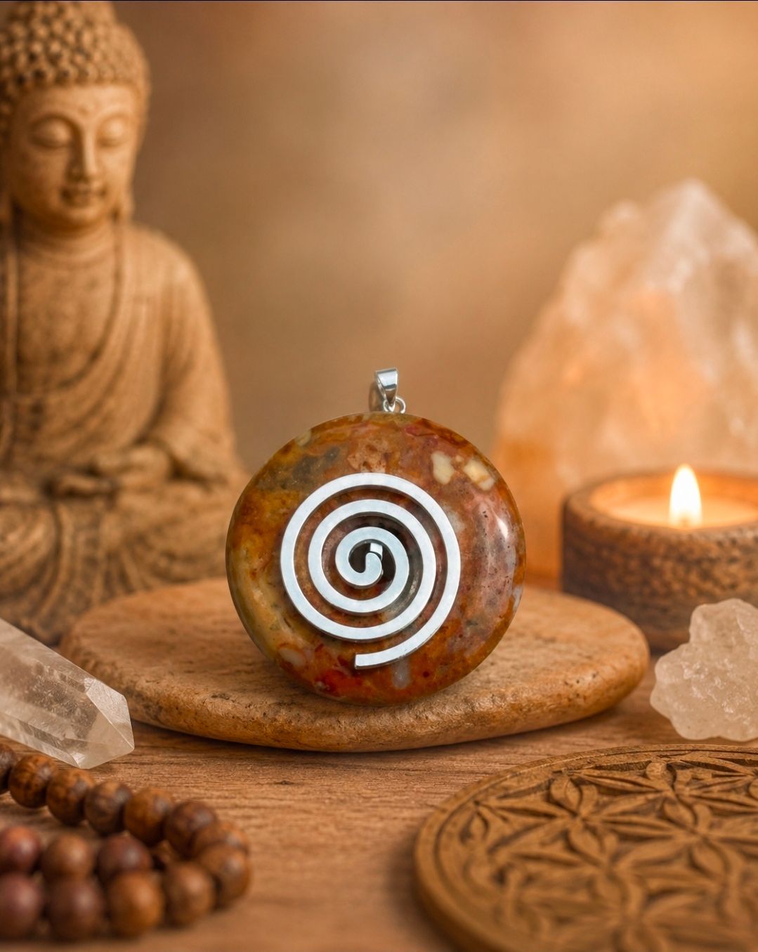 Crazy Lace Agate Donut Pendant - Spiral / 4 cm