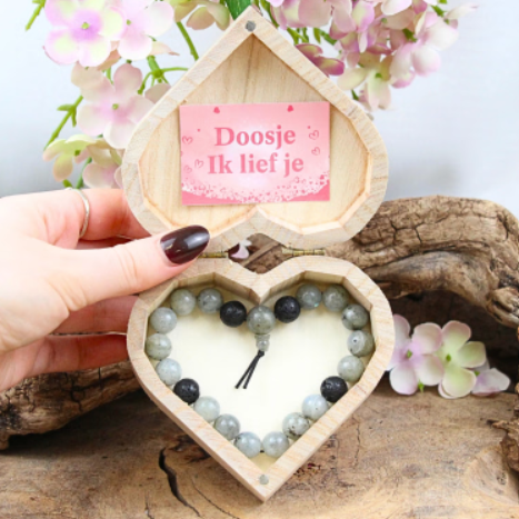 Doosje 'ik lief je' - met Labradoriet Armband 21 cm