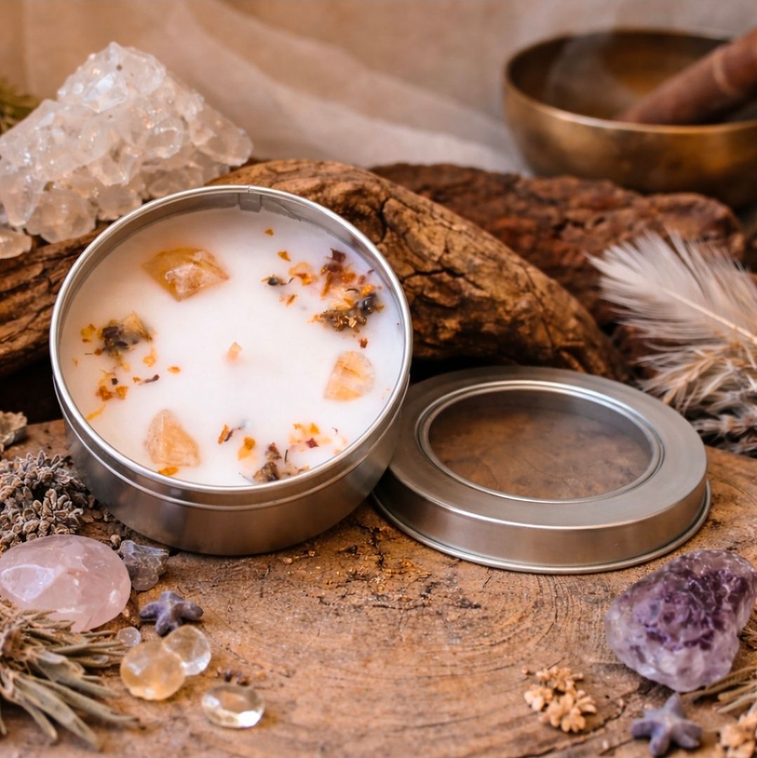 Gemstone Palo Santo Scented Candle - Good Energy / With Carnelian - in a tin