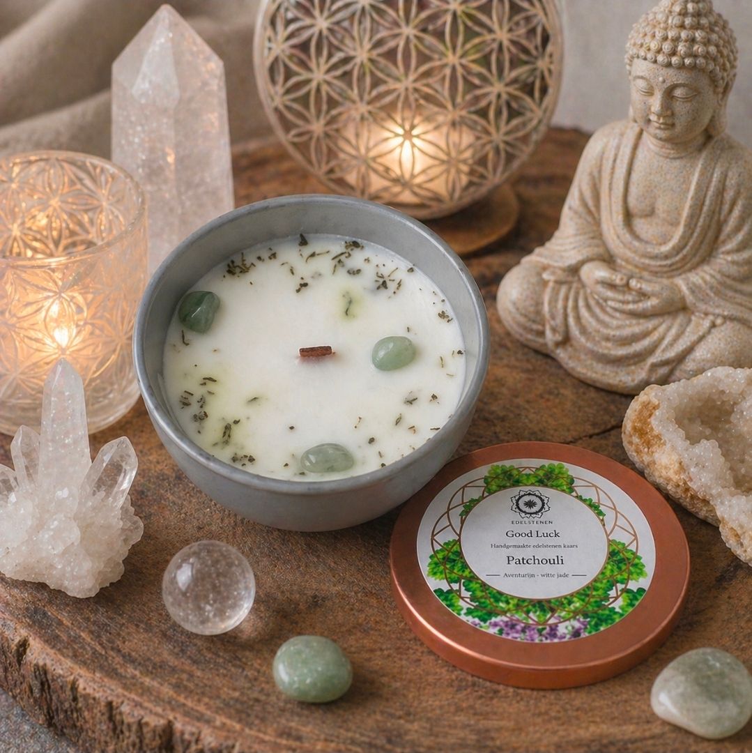 Edelsteen Patchouli Geurkaars - Good Luck / Met Groene Aventurijn