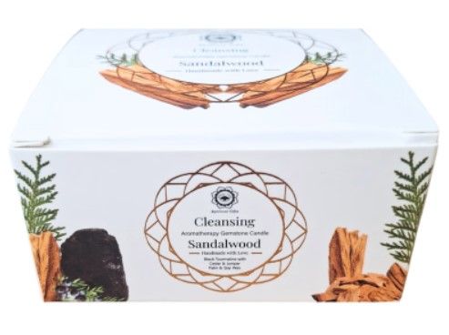 Edelsteen Sandlewood Geurkaars - Cleansing / Met Zwarte Toermalijn