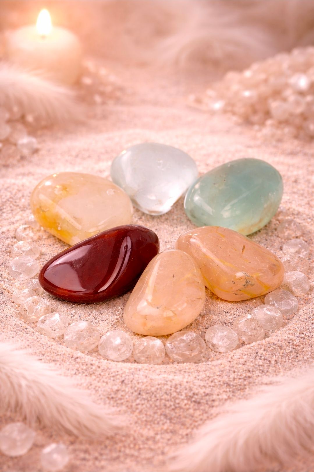 Edelstenen Set - Loslaten / Met Rutielkwarts, Rookkwarts, Citrien, Aquamarijn en Versteend Hout