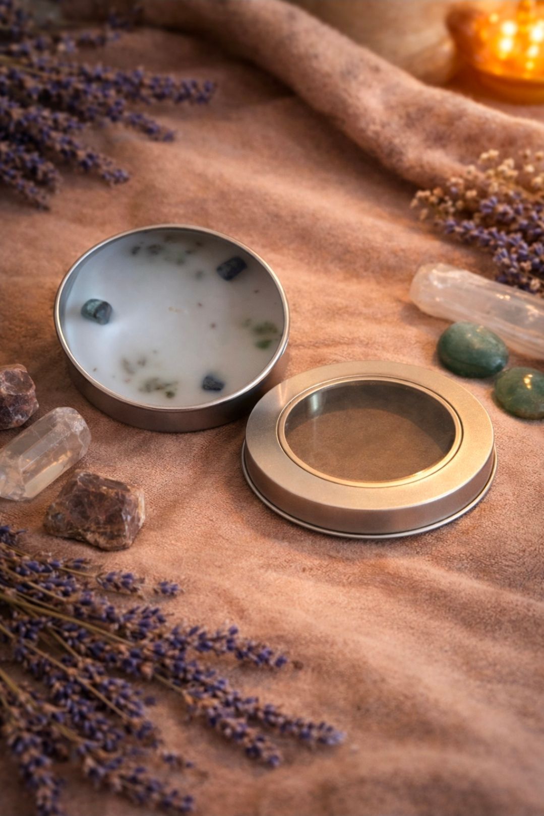 Edelsteen Geurkaars - Spiritual Healing / Met Lapis Lazuli & Florida Water (in blik)