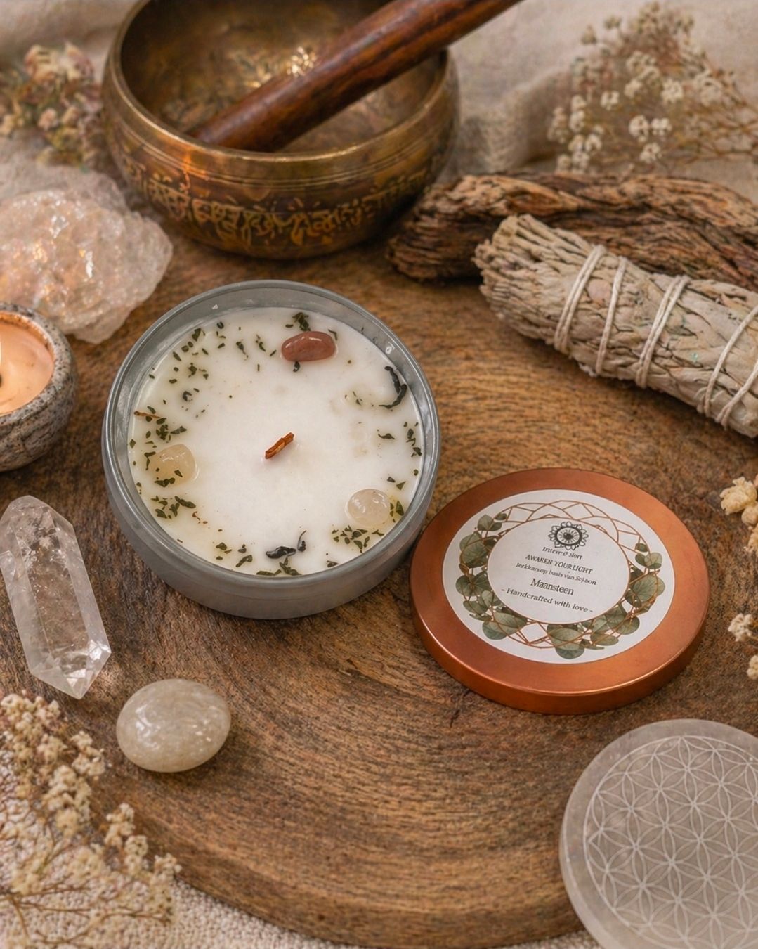 Edelsteen Palo Santo Geurkaars - Inner Growth / Met Maansteen