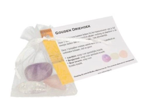 Gouden Driehoek Edelstenen - Set / Bergkristal, Rozekwarts, Amethist