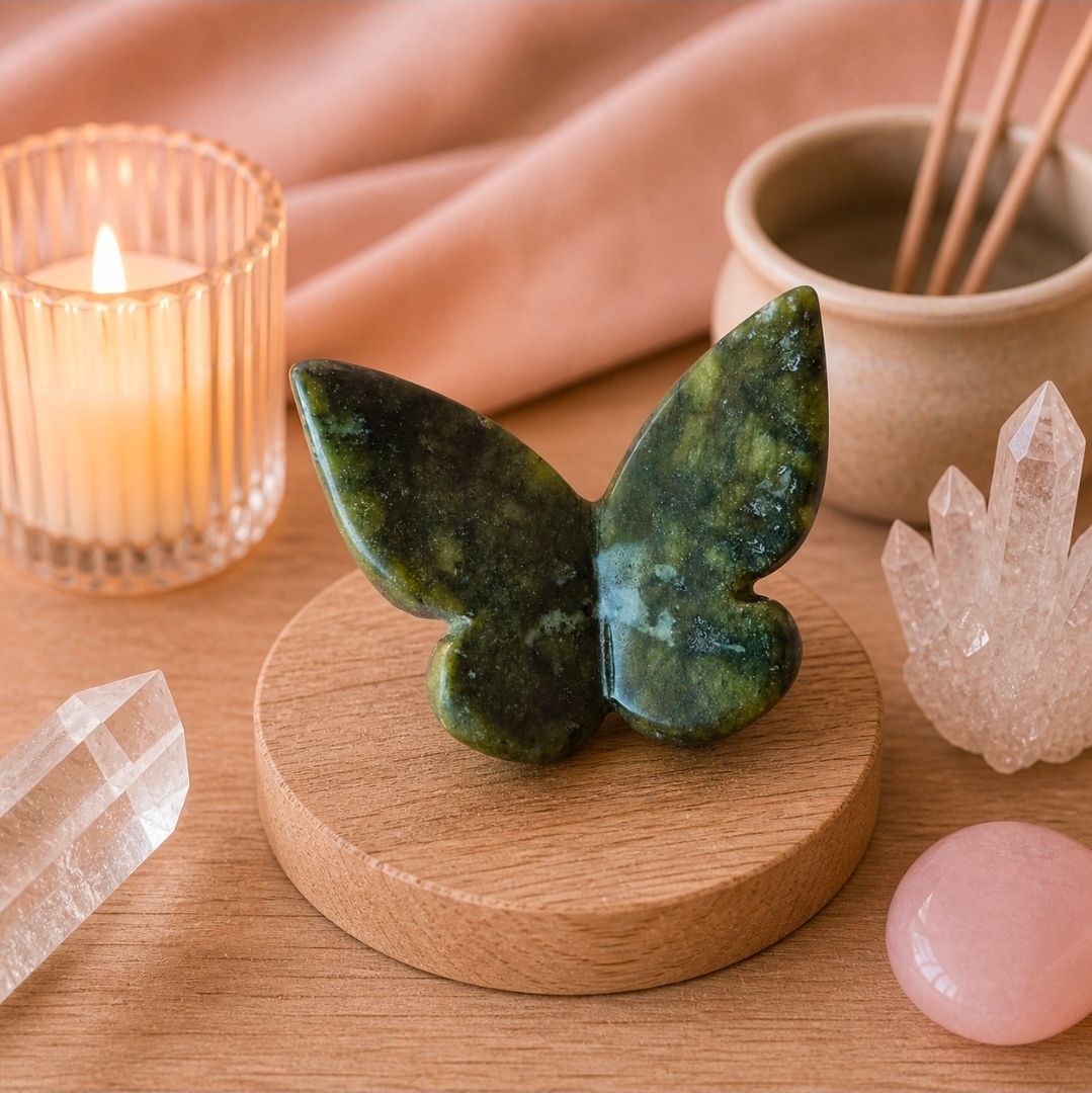 Green Jade Gemstone Butterfly – 6x5 cm (MG)