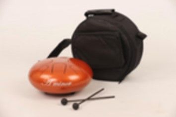 Oranje Een mineur tongtrommel met twee zwarte mallets.