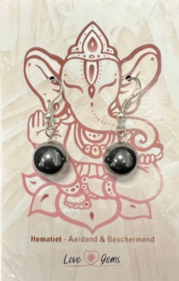 Hematiet Oorbellen - Bol vormig