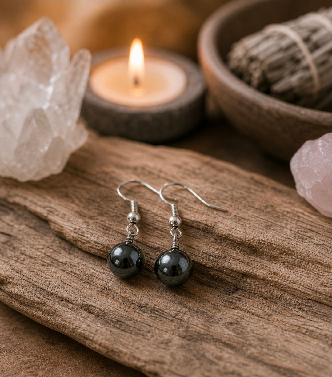 Hematite Earrings - Spherical Shape