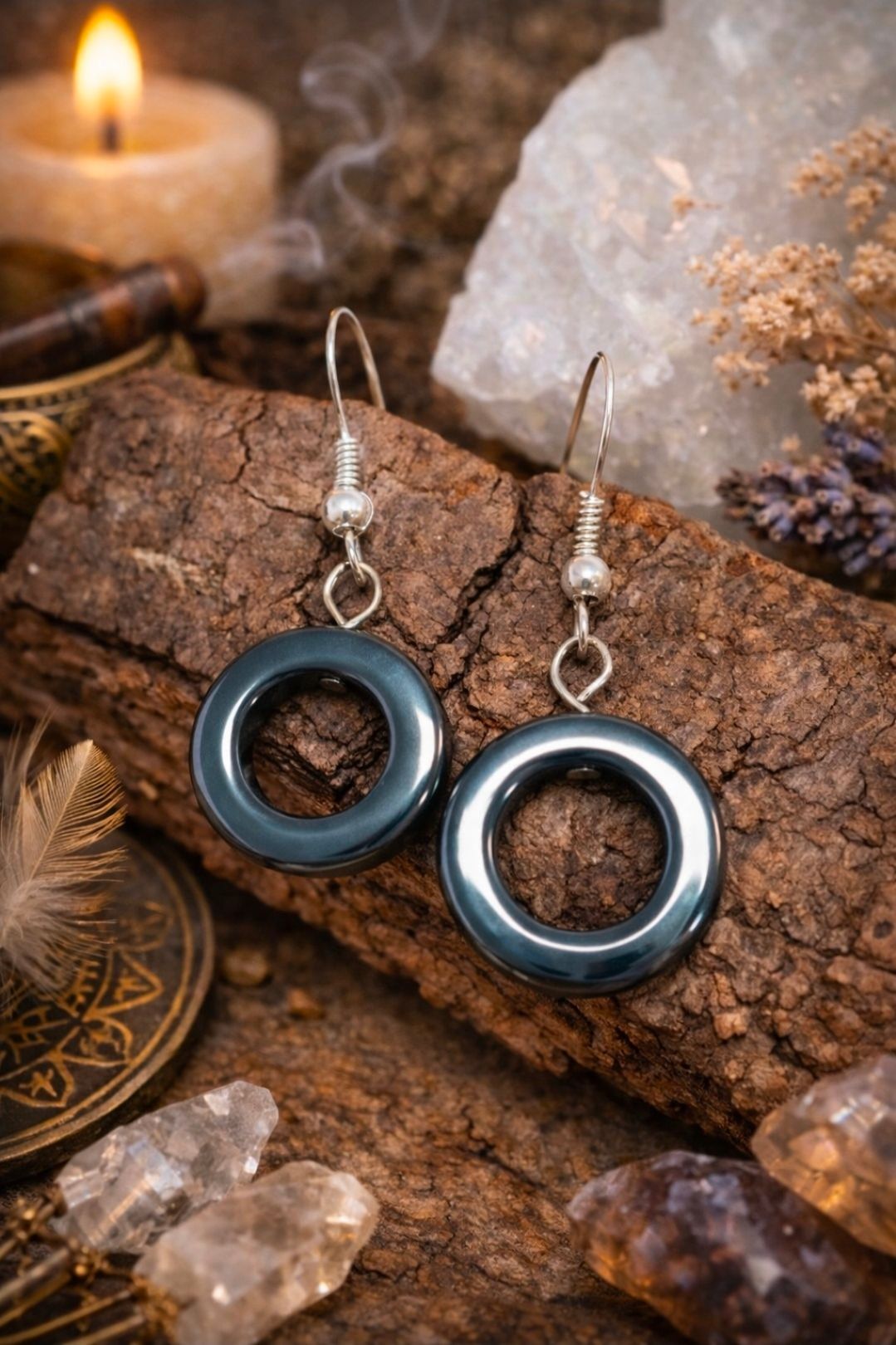 Hematiet Oorbellen - Cirkel