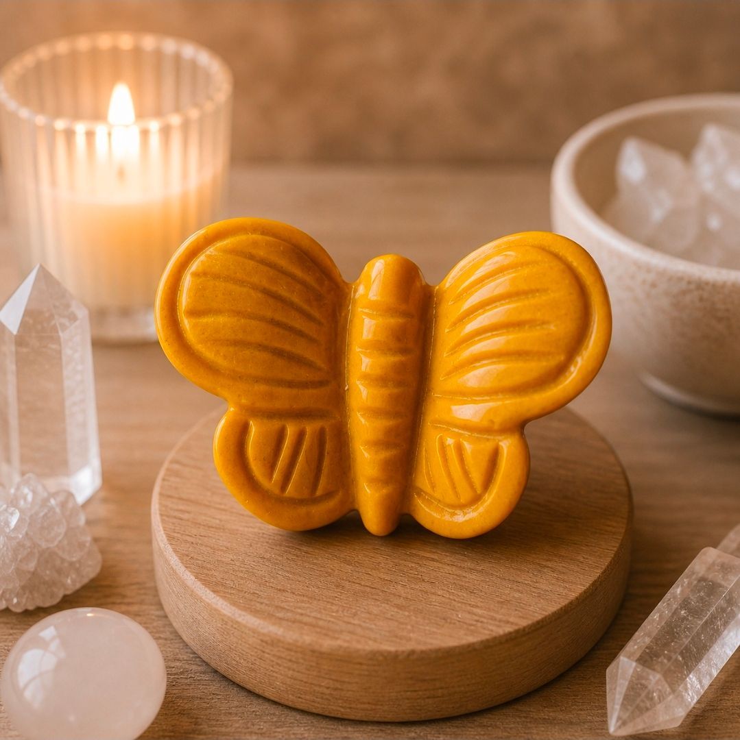 Yellow Jade / Honey Gemstone Butterfly – 6x5 cm (MG)