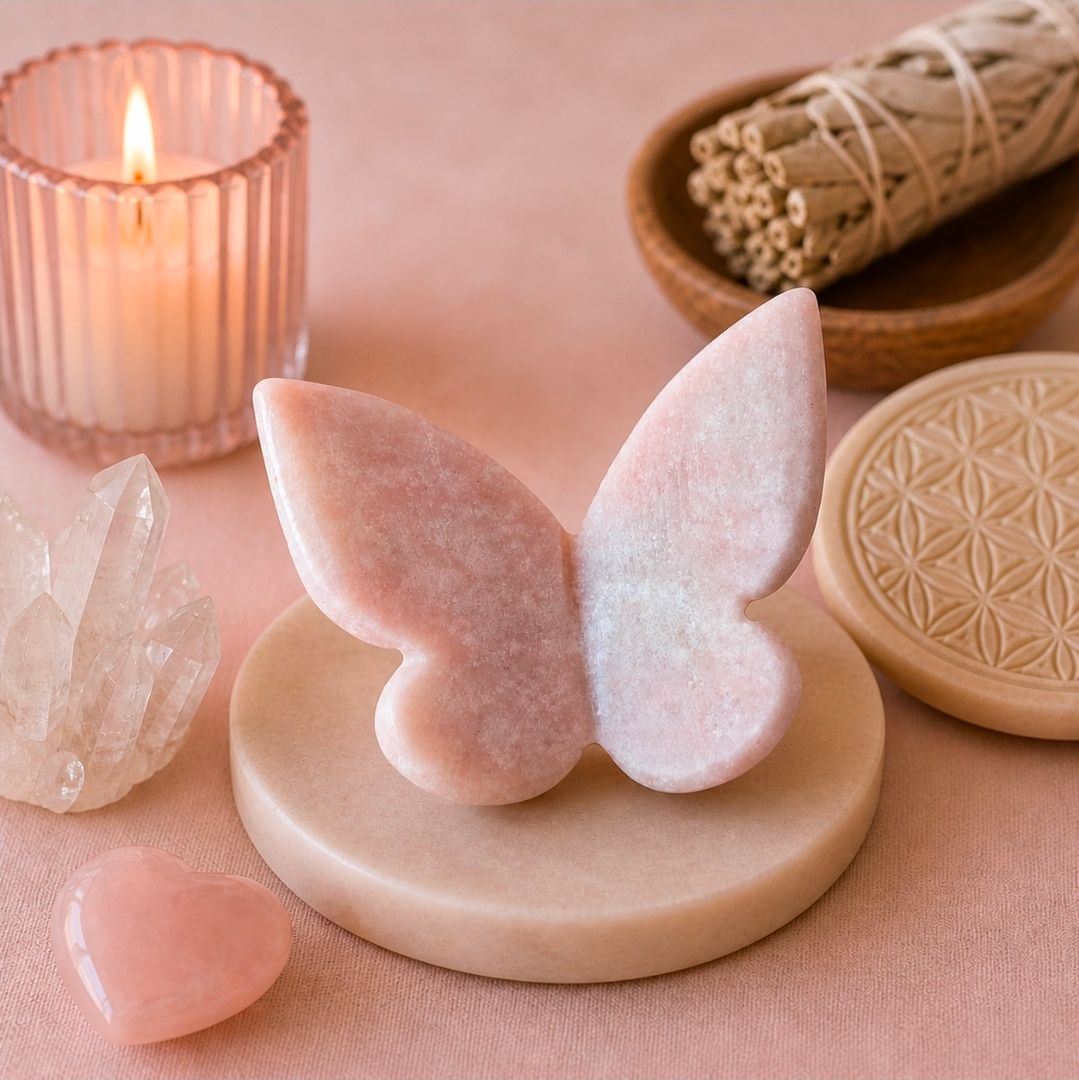 Pink Jade Gemstone Butterfly – 6x5 cm (MG)