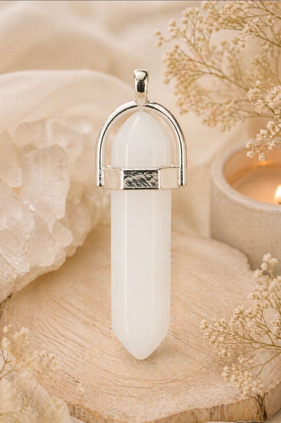 Jade Wit Dubbeleinder - Hanger / 3,9 cm