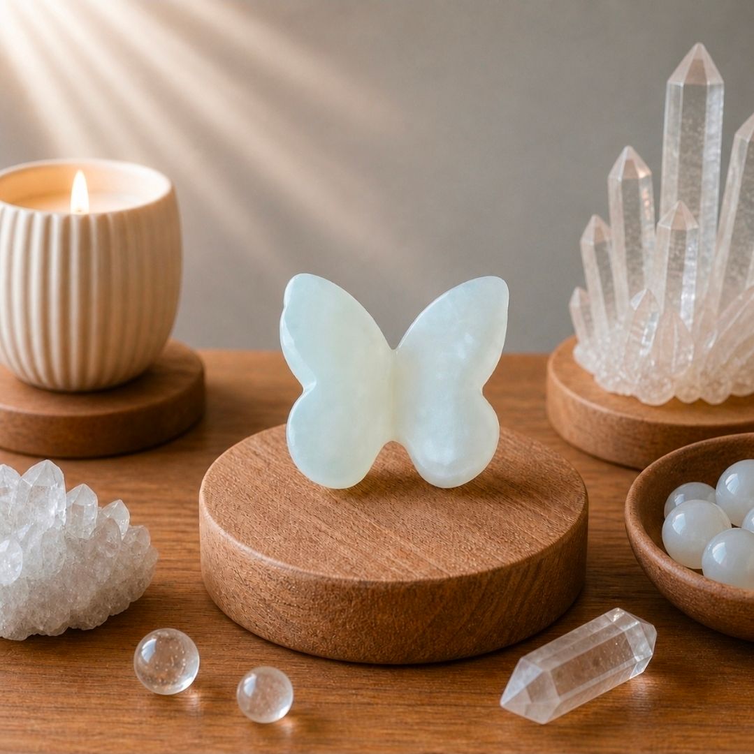 White Jade Mini Gemstone Butterfly – 3 cm (MG)