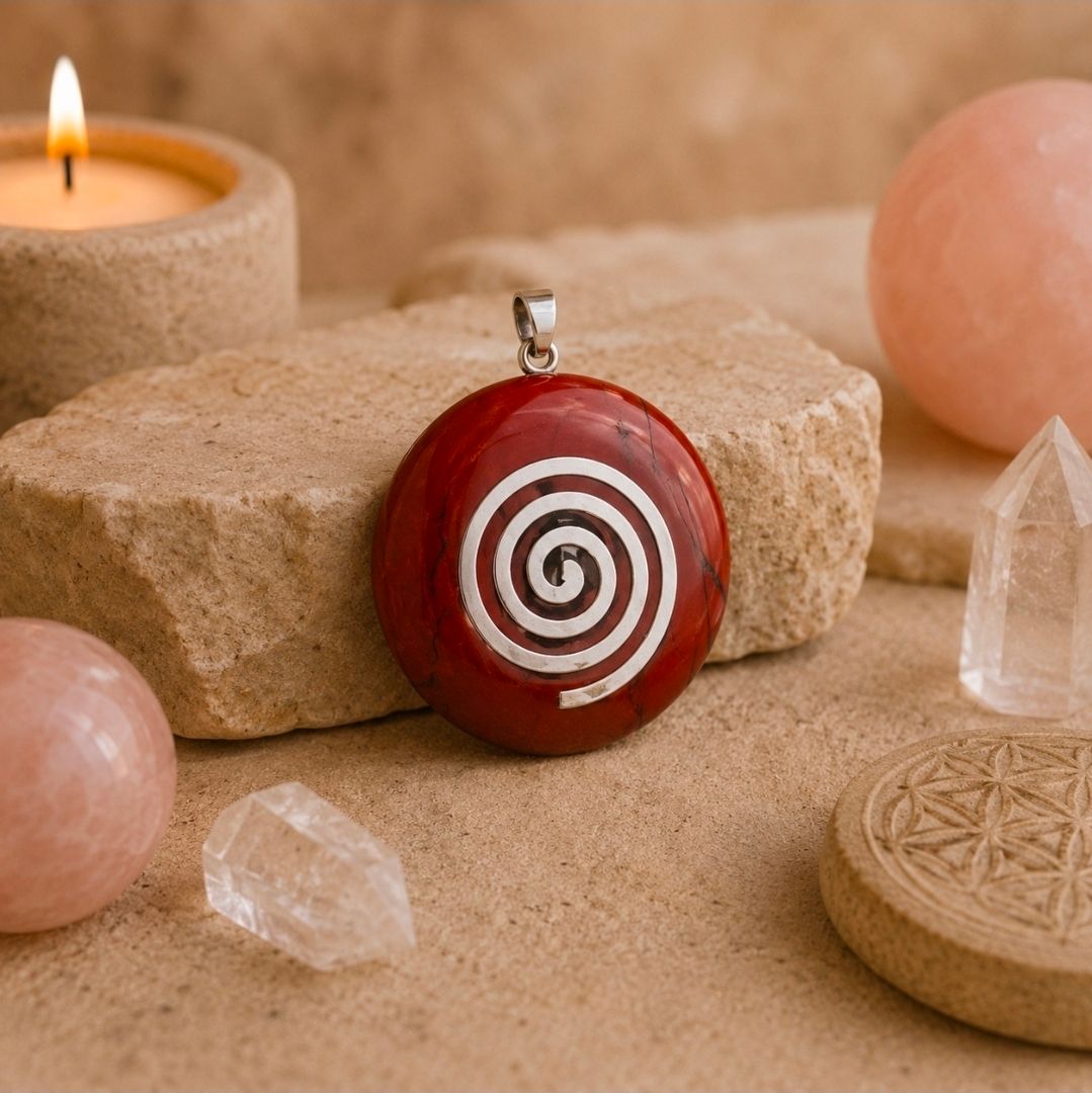 Jasper Red Donut Pendant - Spiral / 4 cm