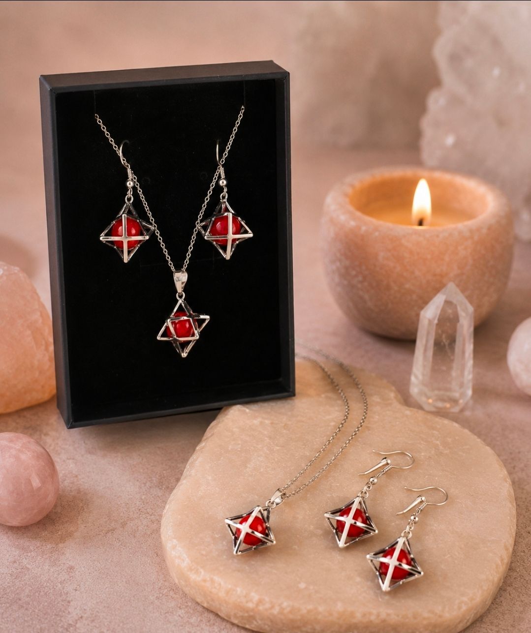 Jasper red merkabah jewelry set