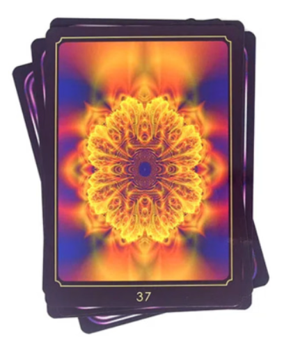 Kaartspel met illustraties in geel, groen en paars. De tekst luidt