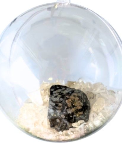 Kerstbal Bergkristal met Obsidiaan Sneeuwvlok