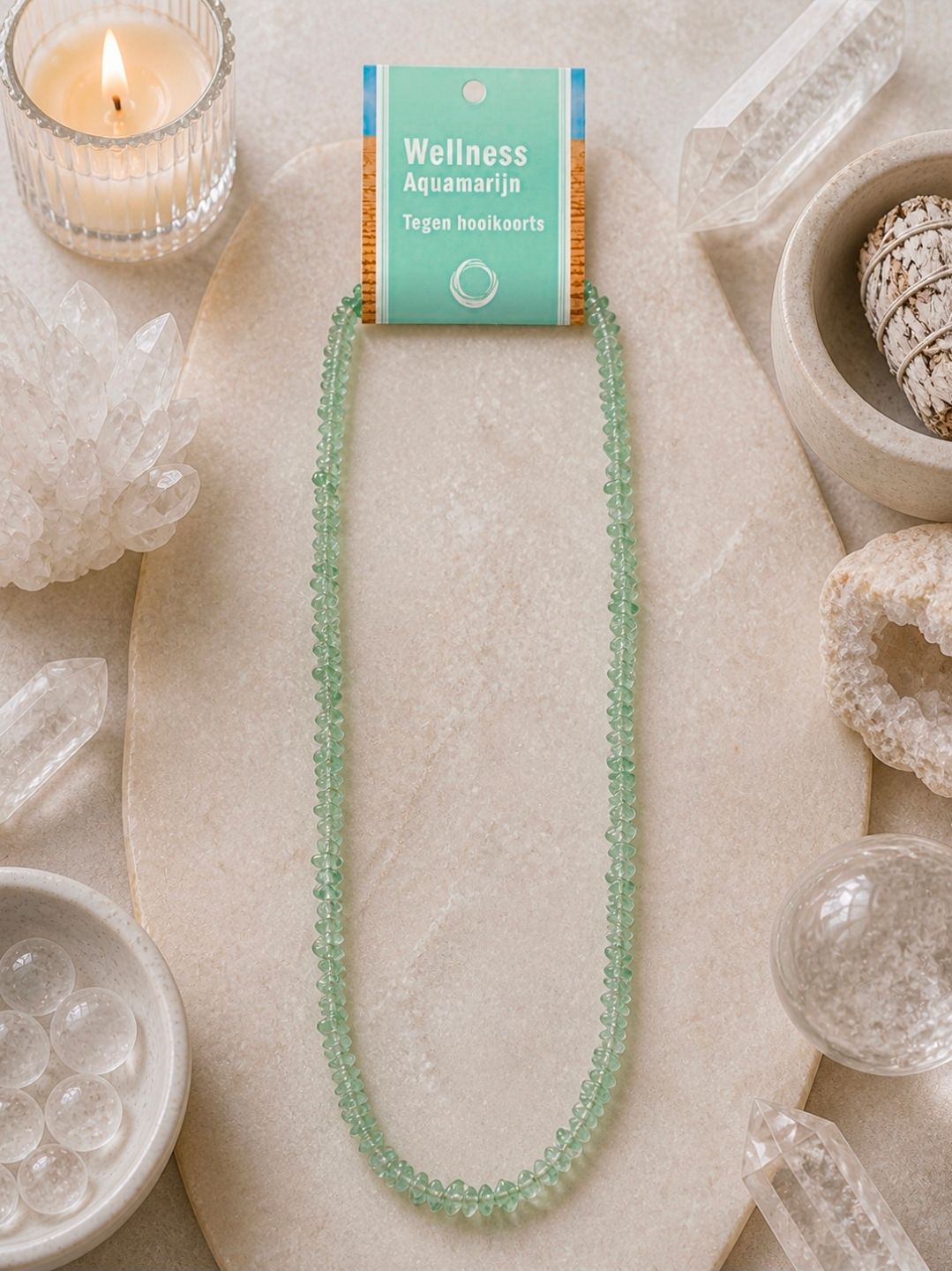 Aquamarine necklace with meaning card