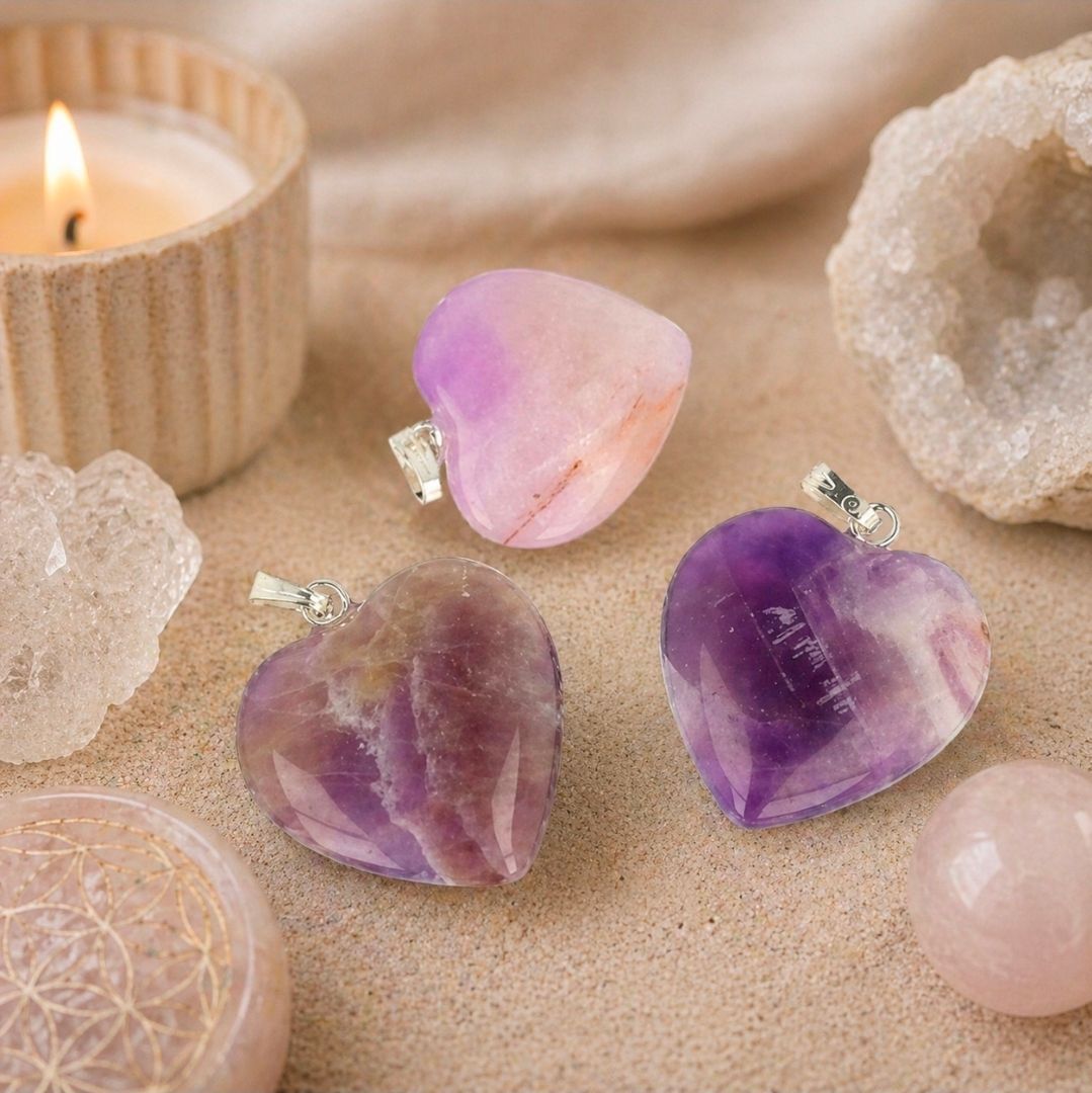 Necklace pendant Amethyst - Heart / 2 cm