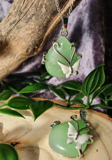 Ketting hanger Aventurijn Groen - Vlinder / 2 cm