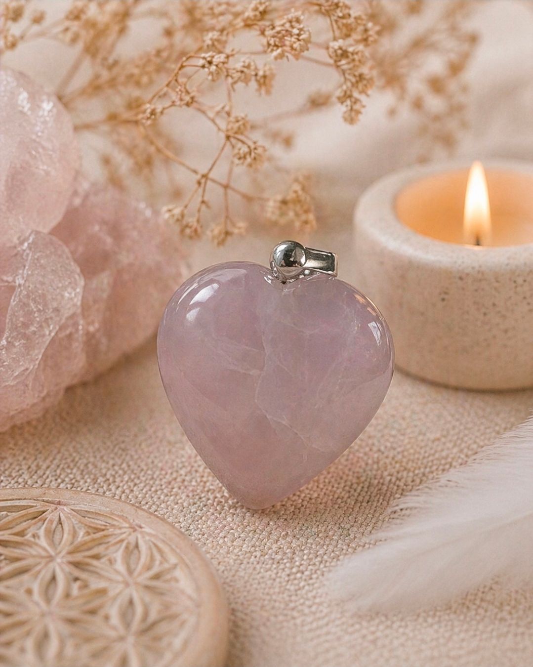 Ketting hanger Rozenkwarts - Hart / 1,2 cm