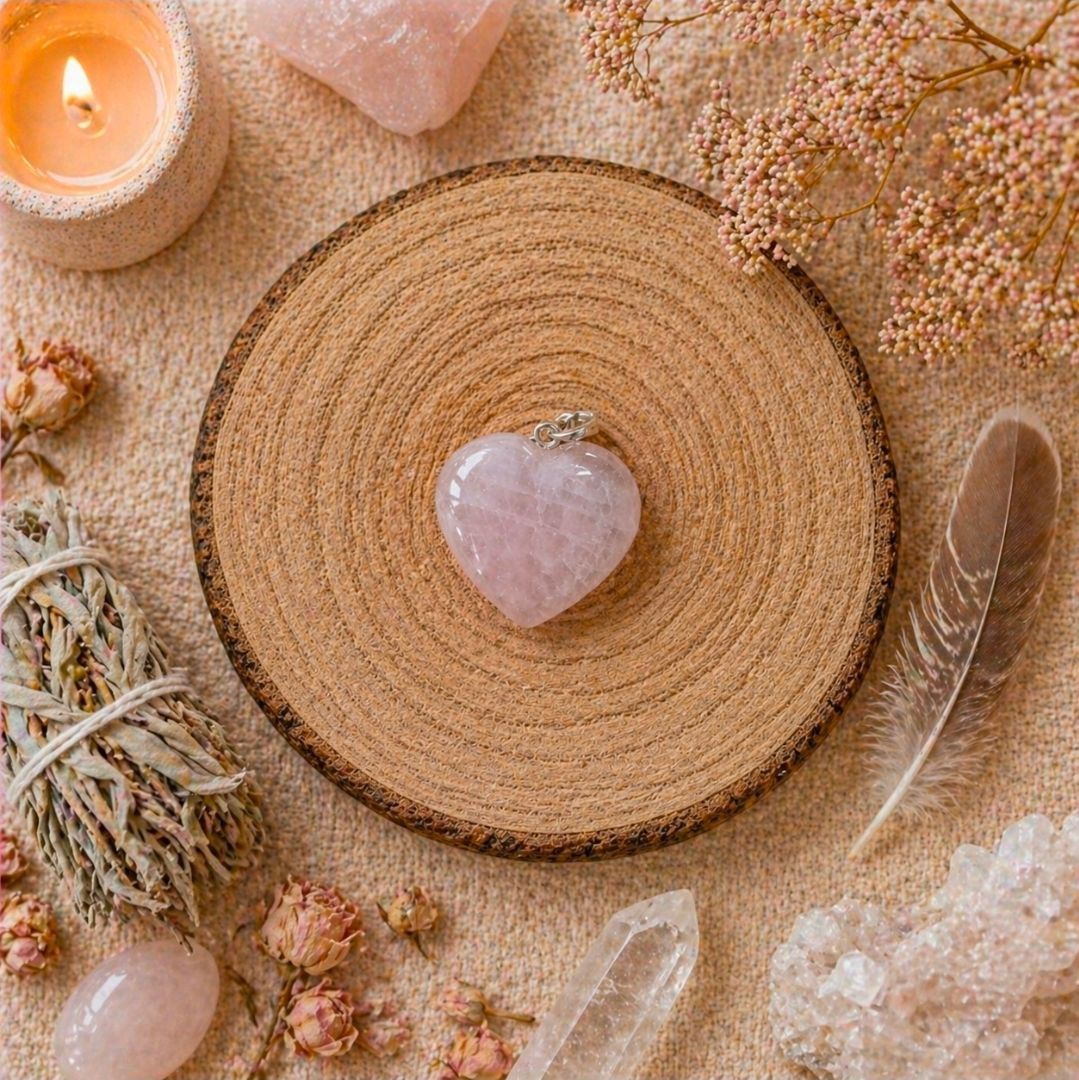 Ketting hanger Rozenkwarts - Hart / 2 cm