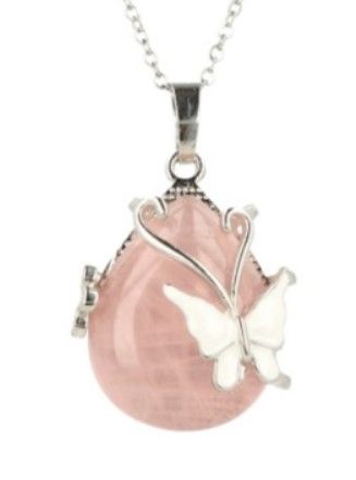 Ketting hanger Rozekwarts - Vlinder / 2 cm