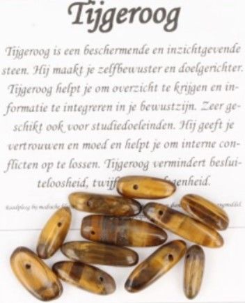 Tijgeroogkralen, diverse maten, bruin en goud gestreept, met geboorde gaatjes.