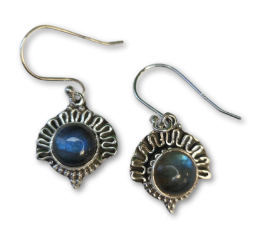 Labradoriet Oorbellen - Zilver / Pauw - 2 cm