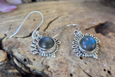 Labradoriet Oorbellen - Zilver / Pauw - 2 cm