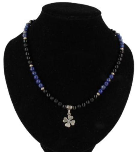 Lapis Lazuli / Onyx ketting - Stoer met Klaver 4