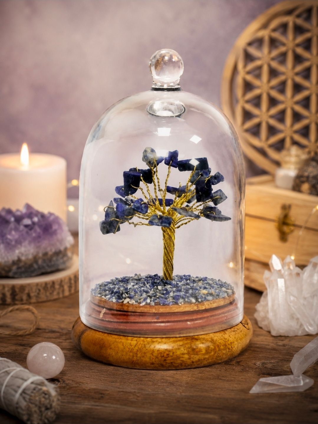 Lapis Lazuli Edelsteen Boompje - Glazen Stolp