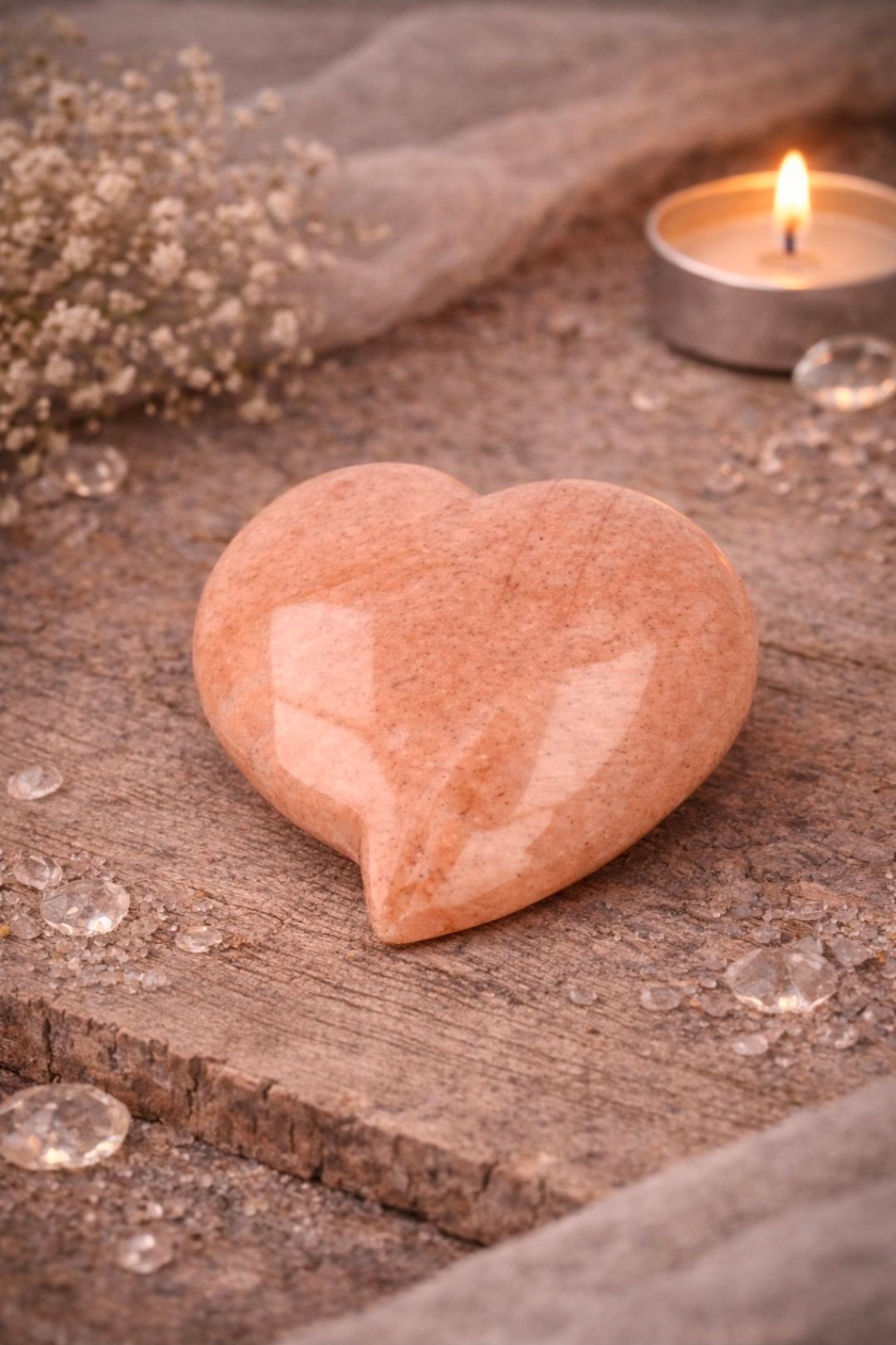 Maansteen Oranje/Perzik - Hart / 6-7 cm