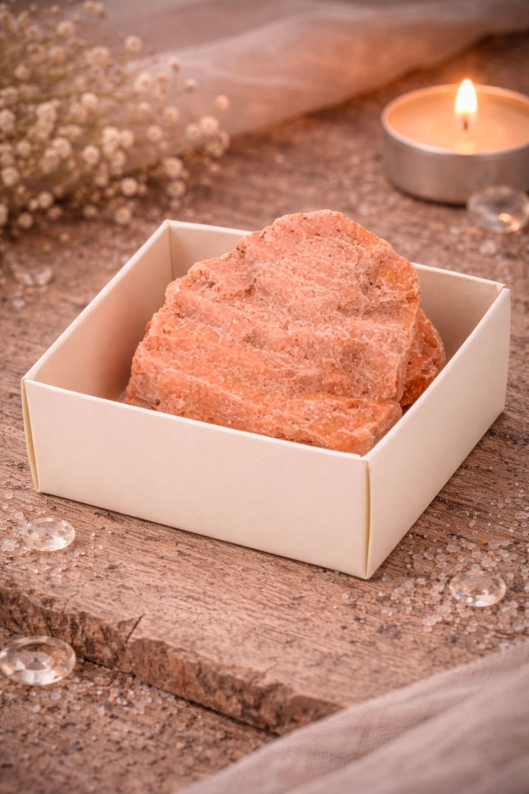 Maansteen Perzik in een doosje (geboortesteen juni)