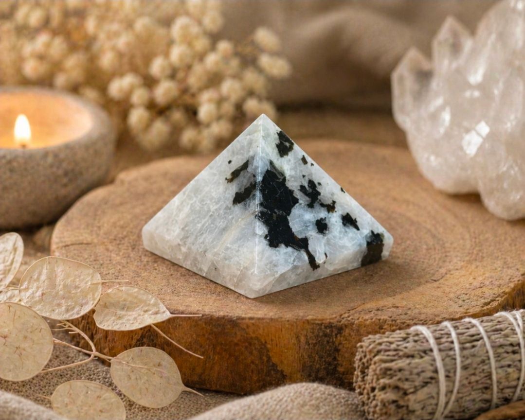 Moonstone rainbow gemstone pyramid - 2.5 - 3 cm