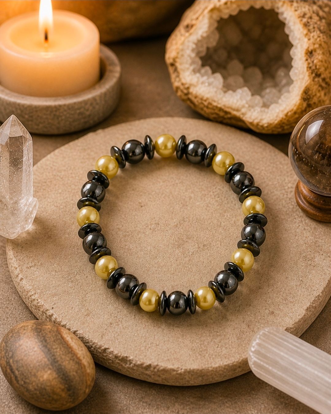 Magneet Armband Parelmoer/ Hematiet