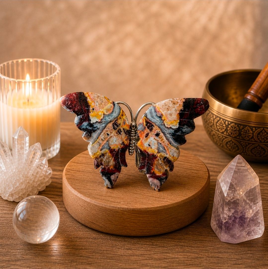 Mexican Agate / Crazy Lace Gemstone Butterfly – 10 cm (MG)