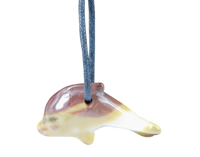 Mokaiet Edelsteen Dolfijn hanger aan waskoord