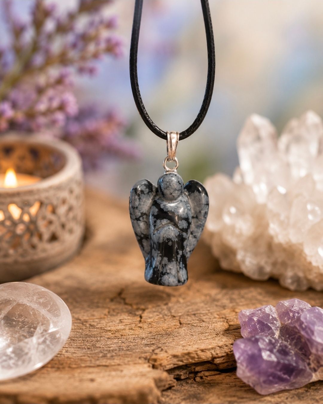 Obisidian Snowflake Angel Pendant - 2 cm